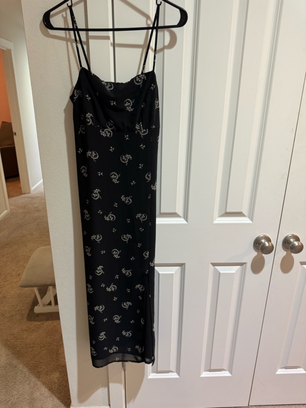 Esprit Black Slip Midi Dress with White Floral Print